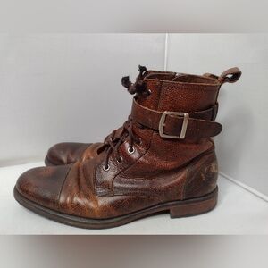 Banana Republic Men's Leather Lace Up Combat Boots 9.5 Brown Zip Distressed